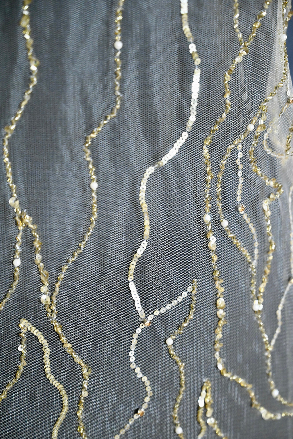 golden Handmade fabric, fishnet sequence EMBROIDERY,  crafted bridal dress, evening gown, or a princesses' dress, LACE WITH sequin