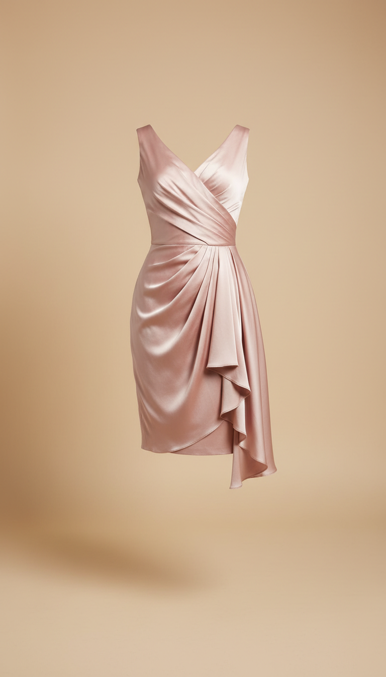 Blush Pink Silk Cocktail Dress With Draped Detailing
