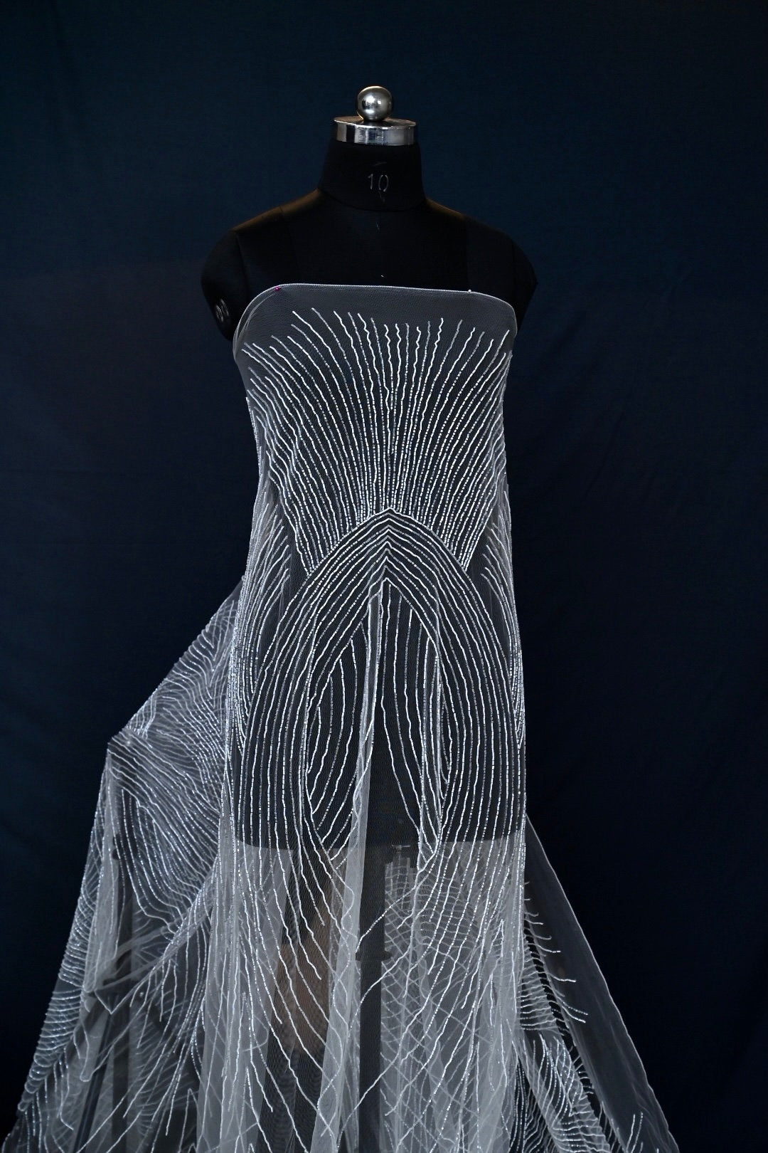 Handmade Luxurious fabric with pattern embroidery for a bridal wedding dress, evening gown, or a princesses dress , a lace with sequins