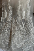 White bridal lace Hand machine white  rose embroidery for skirt bodice dress or veil. 20 yards