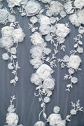 Handmade Luxurious fabric with special hand cut 3d floral applique, individually crafted for an exquisite bridal dress, gown. prom