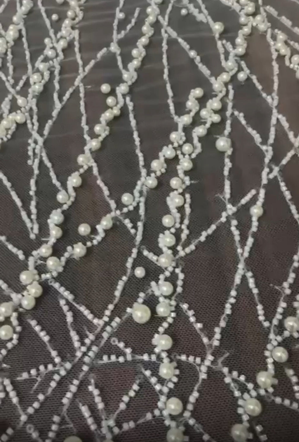 luxury Handmade fabric,  with white beads and floral applique, crafted for a bridal dress, evening gown, or a Gown