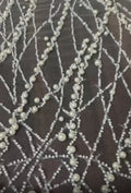 luxury Handmade fabric,  with white beads and floral applique, crafted for a bridal dress, evening gown, or a Gown