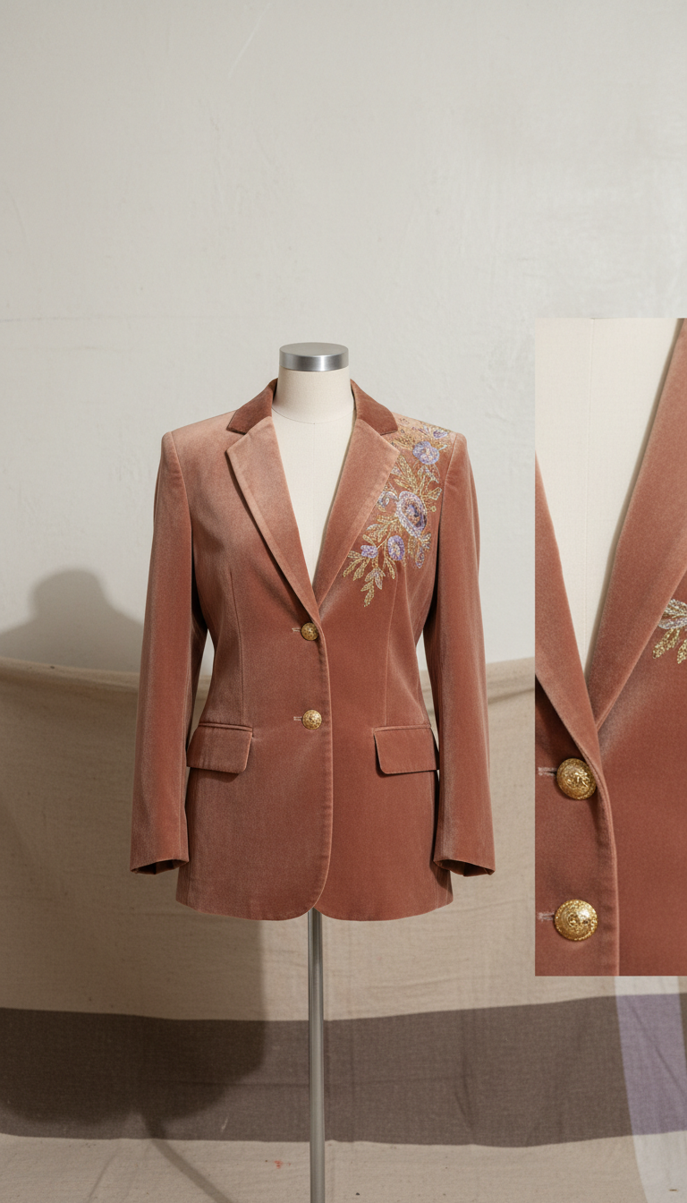 Tailored velvet blazer with gold buttons