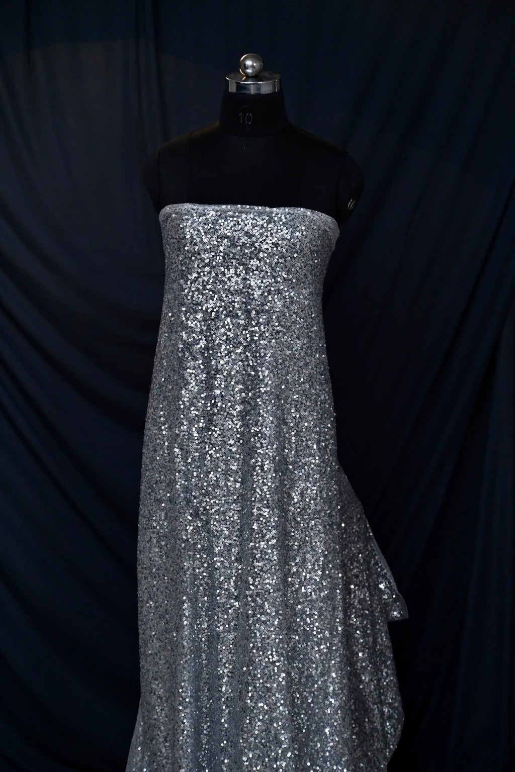 Handmade Luxurious fabric WITH SILVER SEQUENCE,  crafted for a bridal dress, evening gown