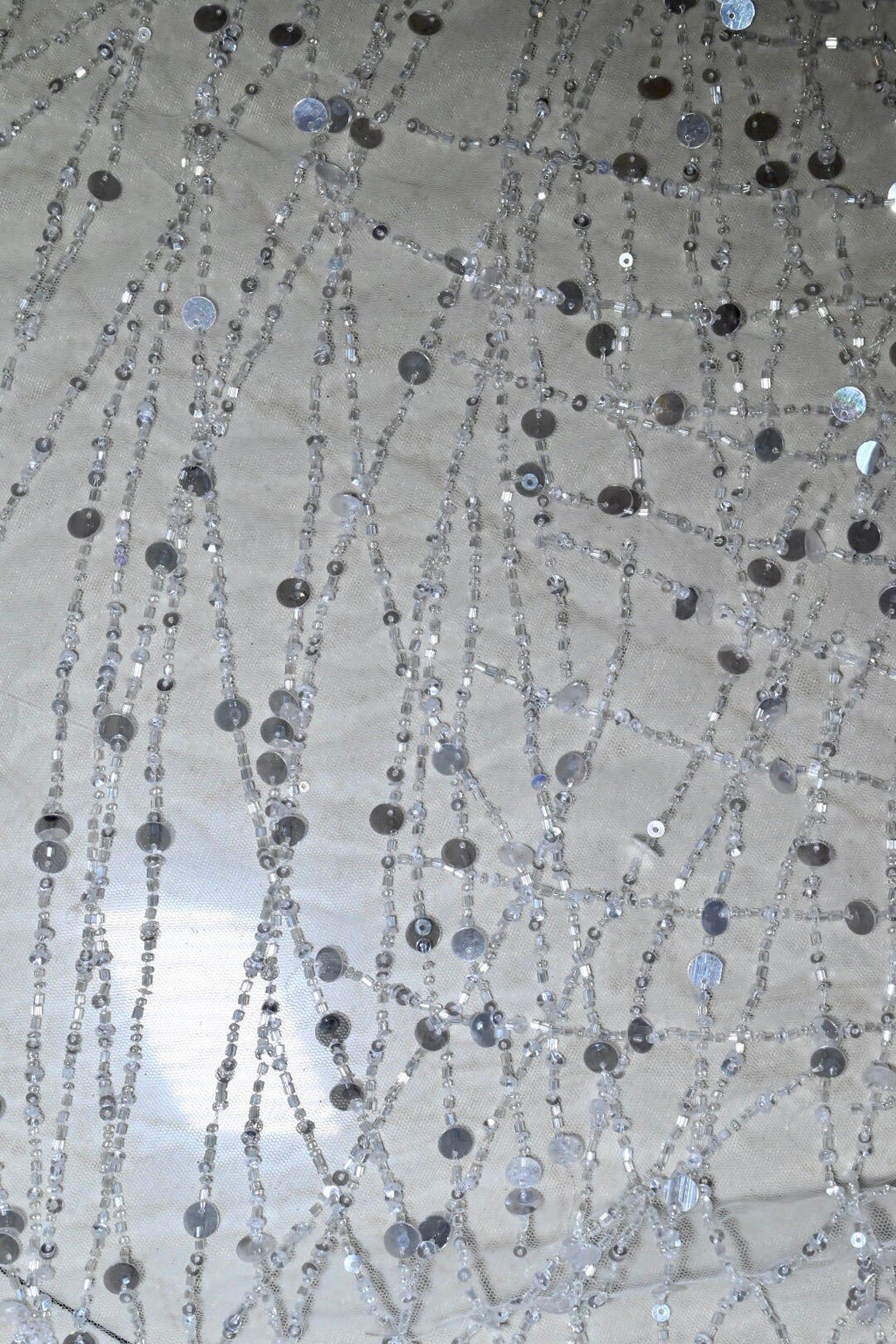 Handmade Luxurious embroidery fabric, crafted for a bridal wedding dress, evening gown, or a  princesses dress, lace with sequin