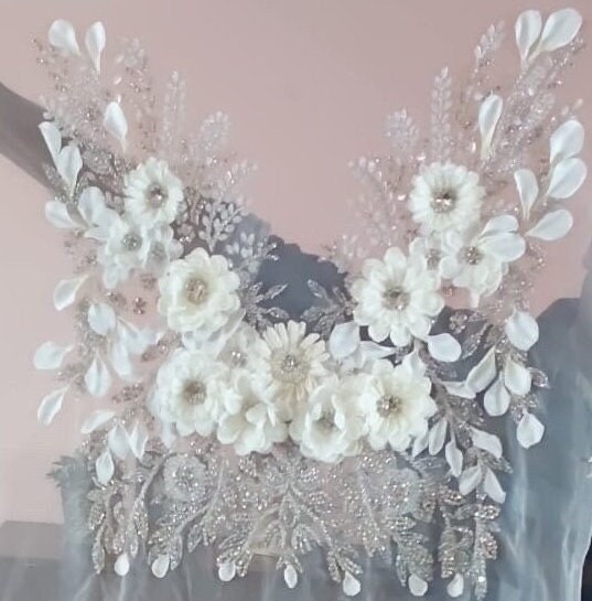 Ellie Saab 2024 inspo hand embroidery, applique 3D Flower Bridal Bodice crystals,Evening Gown, Bridal Corset, Mother of bride, Prom dress.