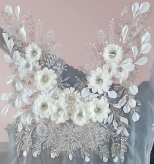 Ellie Saab 2024 inspo hand embroidery, applique 3D Flower Bridal Bodice crystals,Evening Gown, Bridal Corset, Mother of bride, Prom dress.