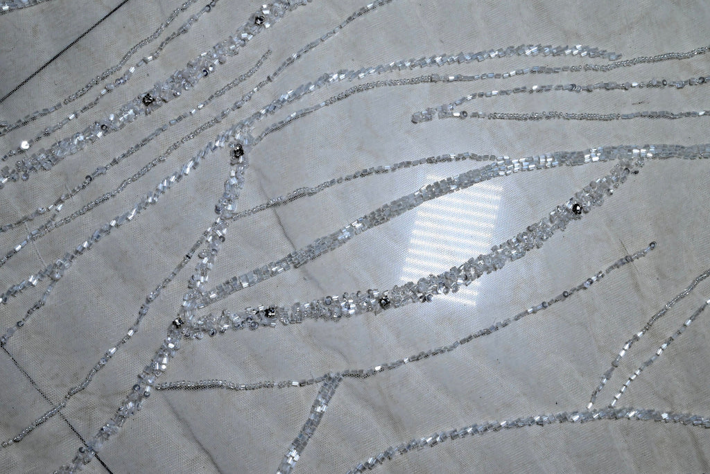 Handmade Luxurious fabric with fishnet sequence EMBROIDERY,  crafted for a bridal dress, evening gown, or a princesses's dress, LACE