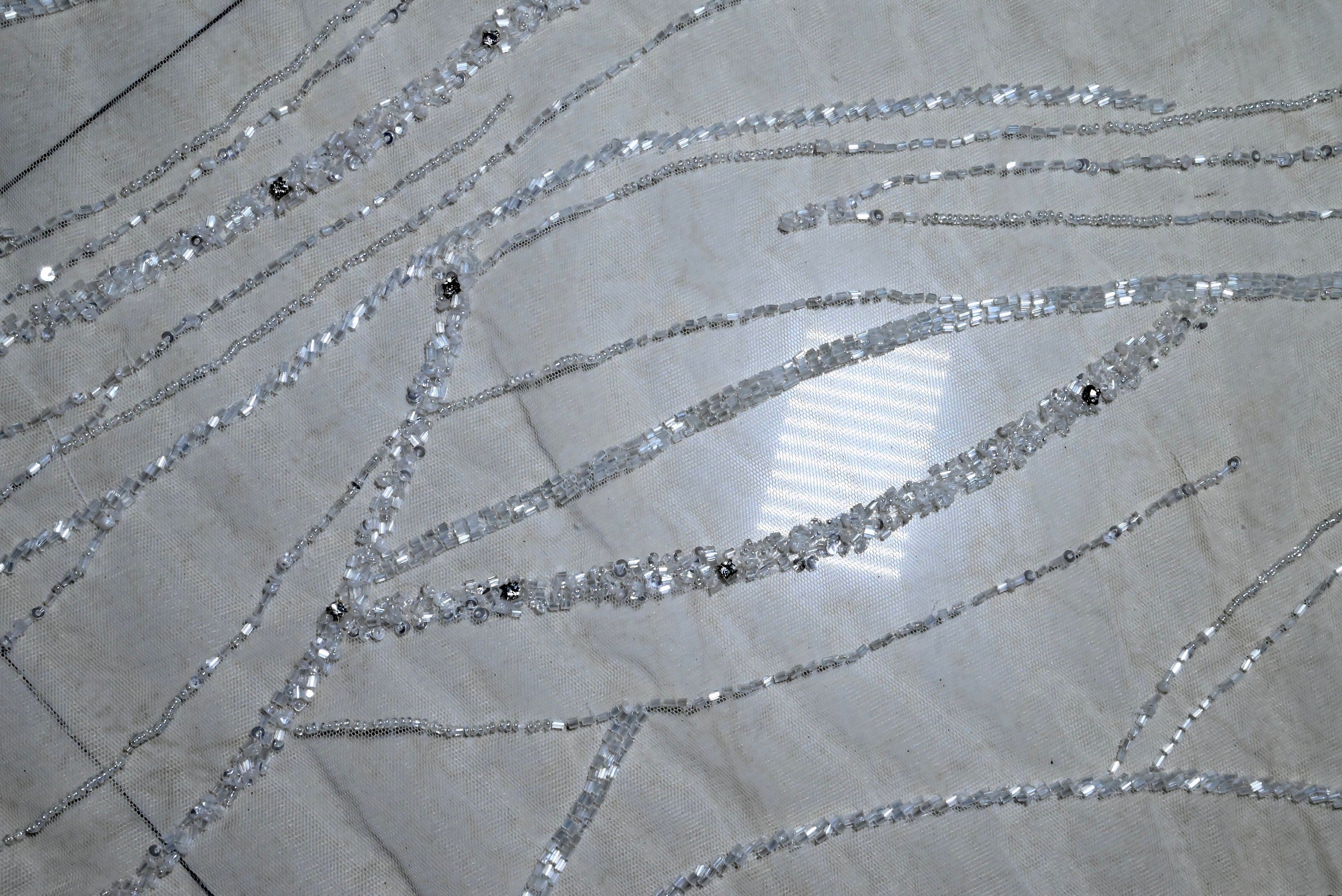 Handmade Luxurious fabric with fishnet sequence EMBROIDERY,  crafted for a bridal dress, evening gown, or a princesses's dress, LACE