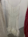 Cocktail reception Dress with couture hand embroider embroidery and real fallen feathers.