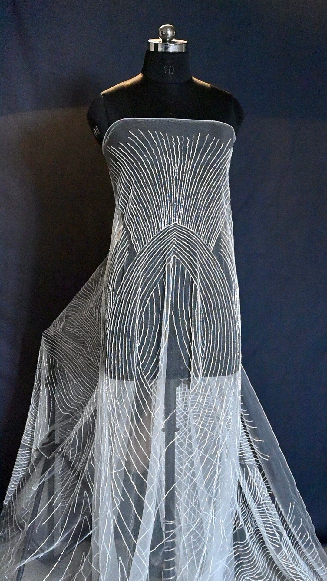 Handmade Luxurious fabric with pattern embroidery for a bridal wedding dress, evening gown, or a princesses dress , a lace with sequins