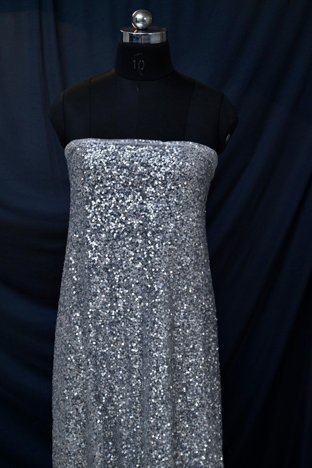Handmade Luxurious fabric WITH SILVER SEQUENCE,  crafted for a bridal dress, evening gown
