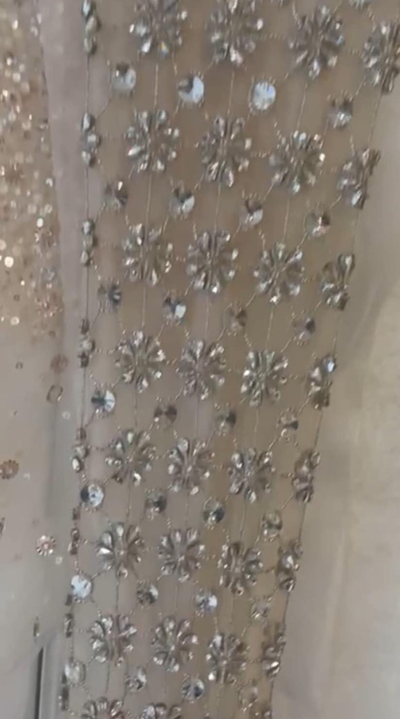 Swarovski Stone Glasss Crystal rhinestones Luxurious Bridal fabric evening gown fabric, crystal flower hand embroidered on black tulle