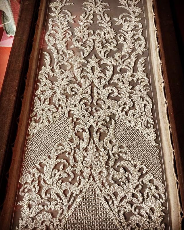 Haute couture 2024 inspired  Hand beaded couture evening gown fabric with heavy embroidery fabric, mother of bride , groom Gown fabric
