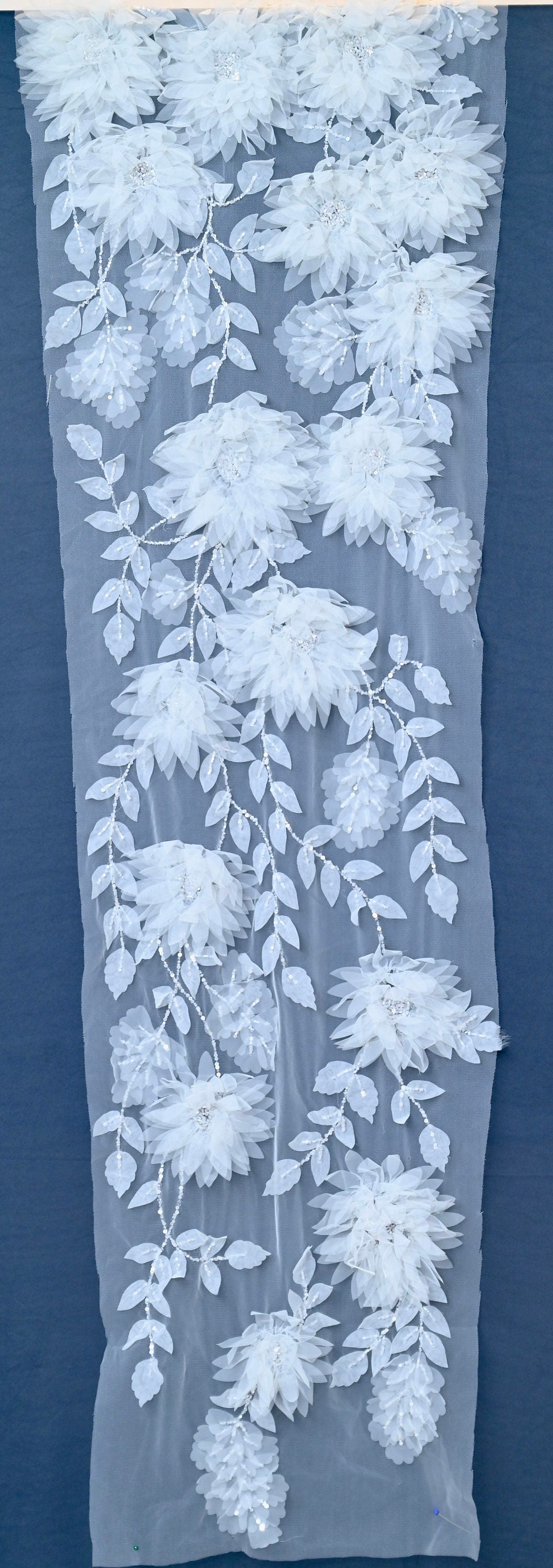 Handmade Luxurious fabric, off-white ,hand cut floral applique hand embroidery, for a bridal dress, evening gown, or your sweet 16