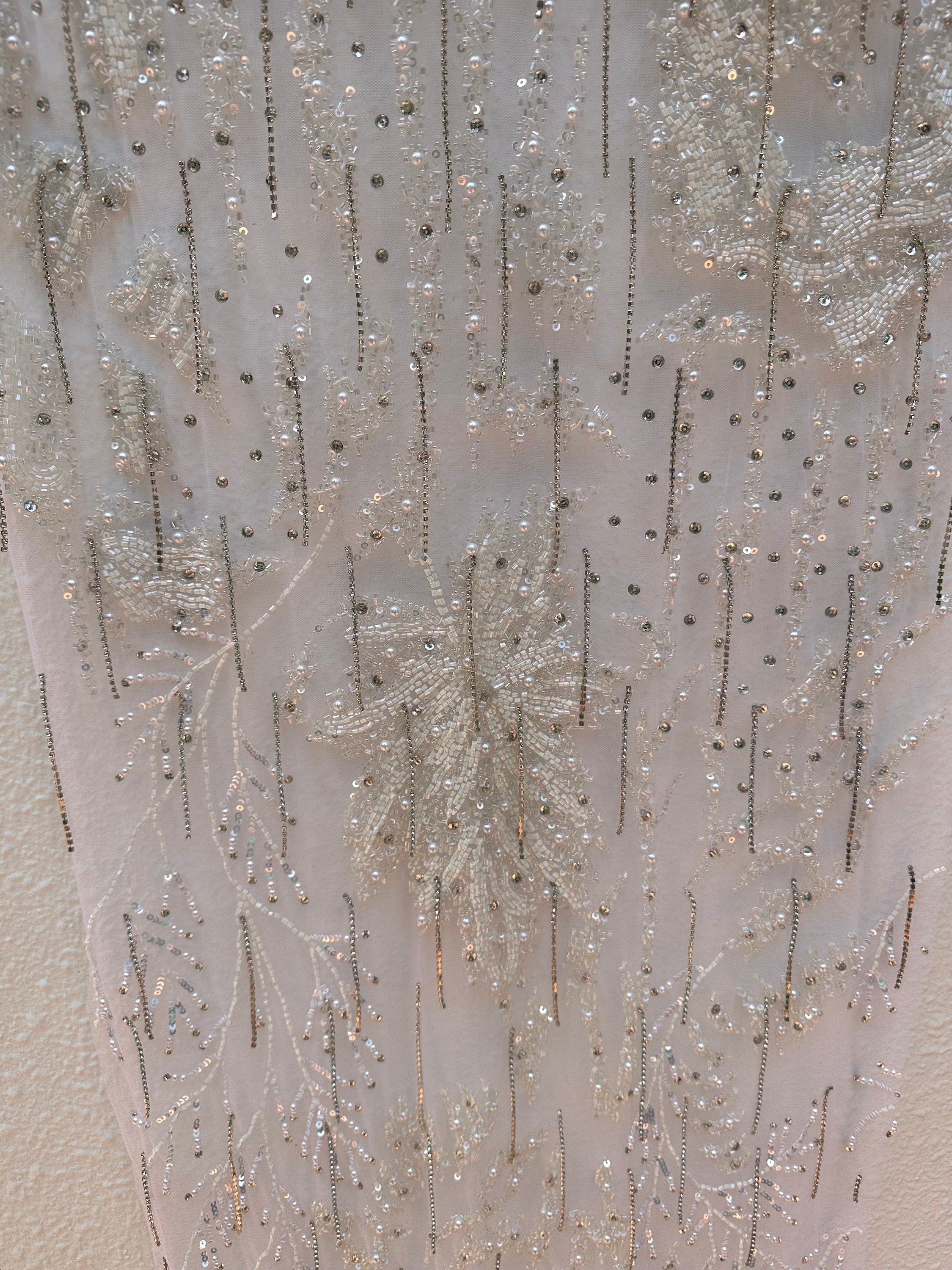 Wedding Gown Dress Fabric, Swarovski crystal tassle  , Hand Embroidery. Evening Gown, Prom Dress , Reception for Oscar de la Renta dress