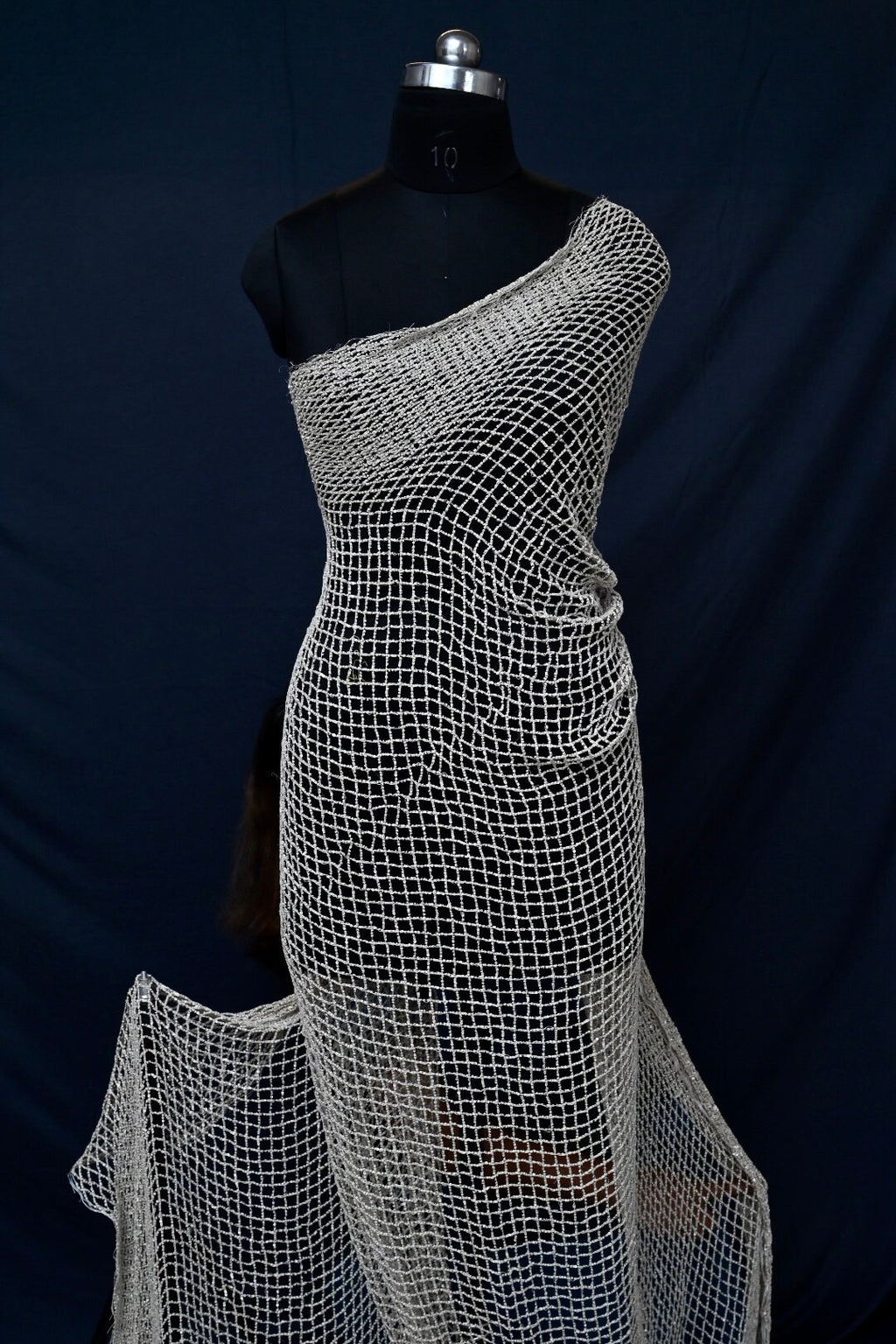 Handmade Luxurious fabric with fishnet sequin embroidery for a bridal dress, evening gown, or a princesses dress