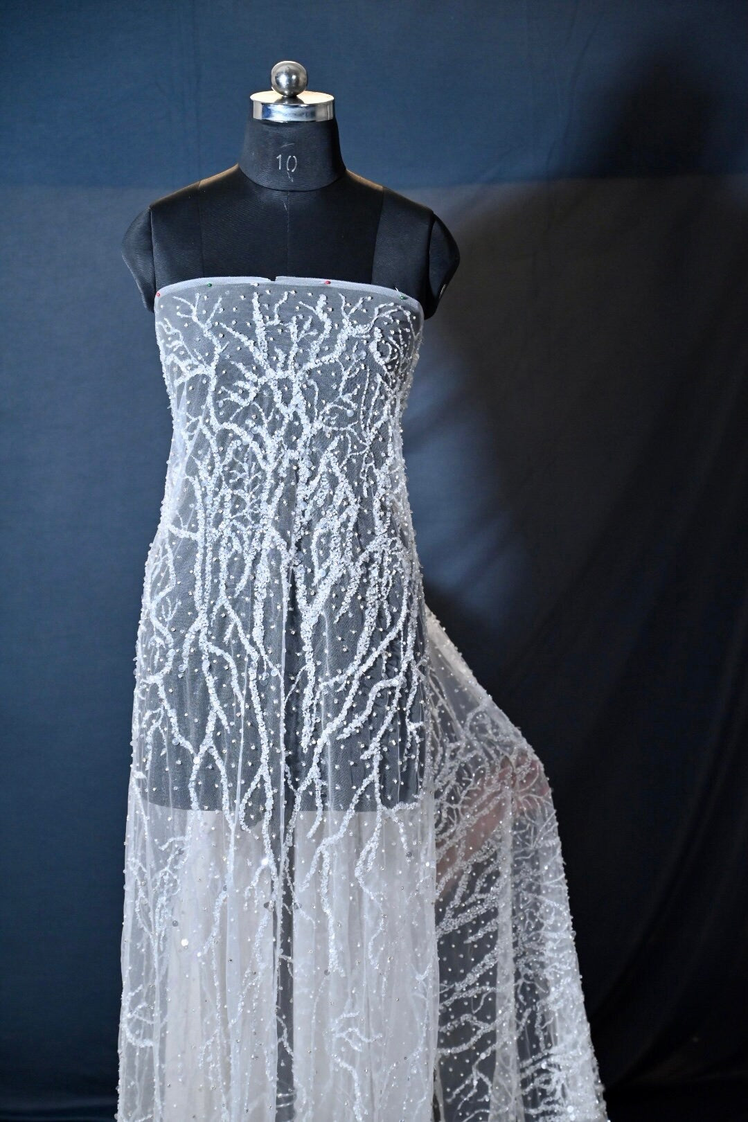 Handmade Luxurious fabric with heavy embroidery for a bridal dress, evening gown, or a princesses dress