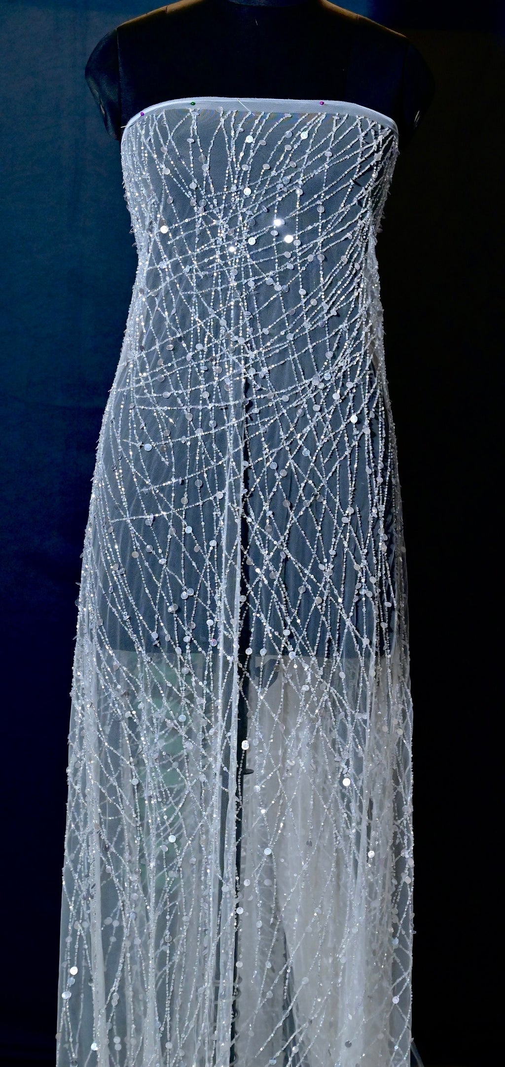 Handmade Luxurious fabric, hand embroidery with sequin beads  crafted for a bridal dress, evening gown, or your princesses' dress