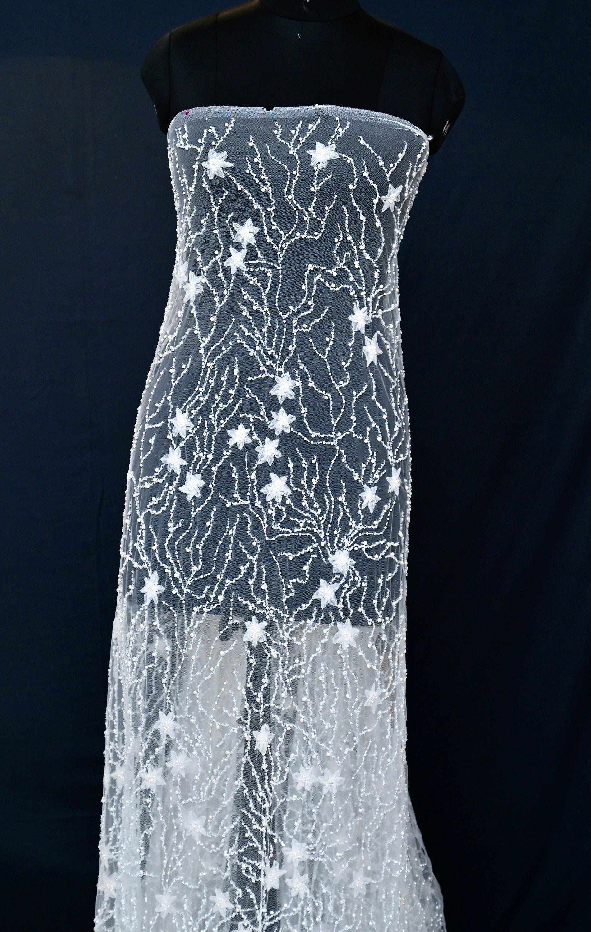 Handmade Luxurious fabric, Bridal BEADS PEARL EMBROIDERY, for a bridal dress, evening gown, or princesses' dress. lace with sequin, applique