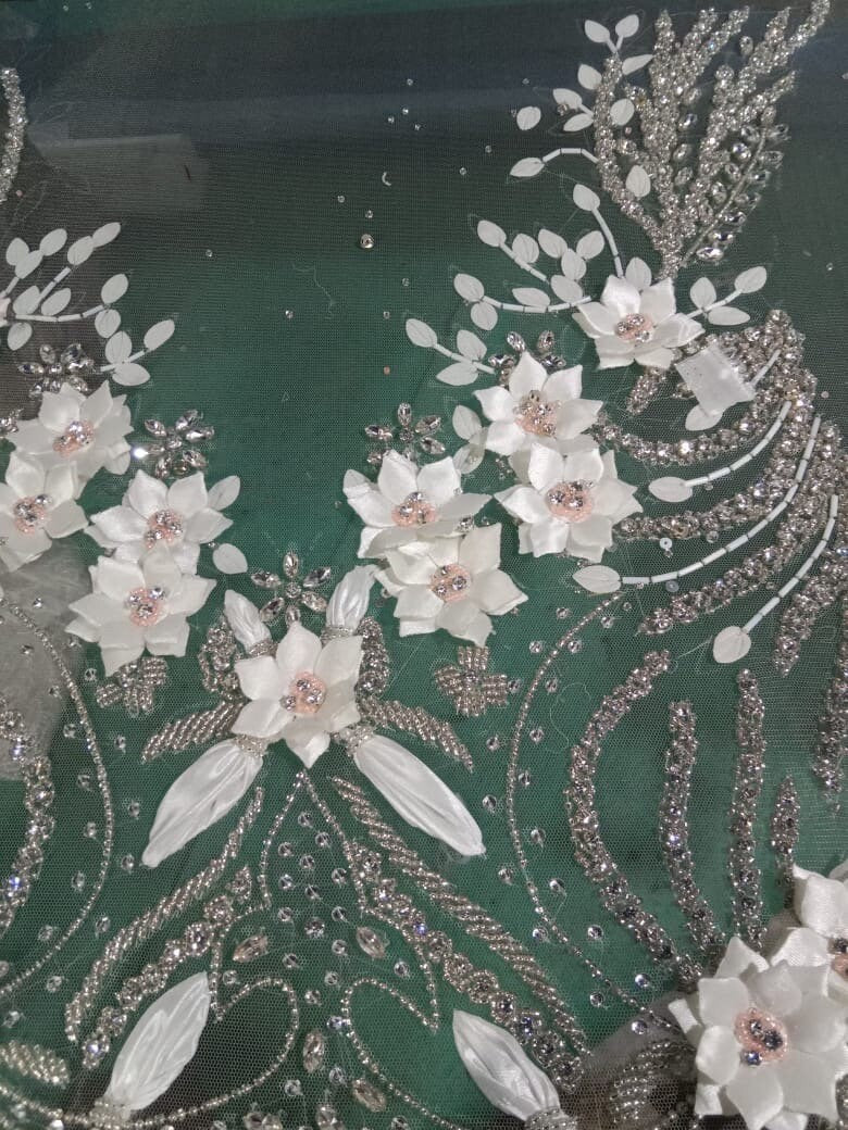 Saab inspired bridal corset made to measure , Hand Embroidery with Flower Applique Wedding Dress, Communion, Christening gown sweet 16
