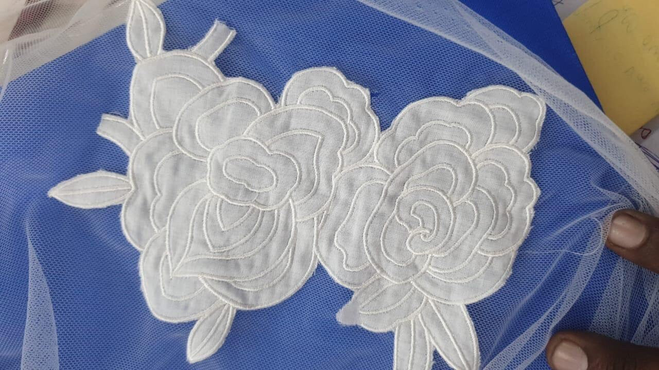 Flower applique inspired hand embroidery with silk thread yardage