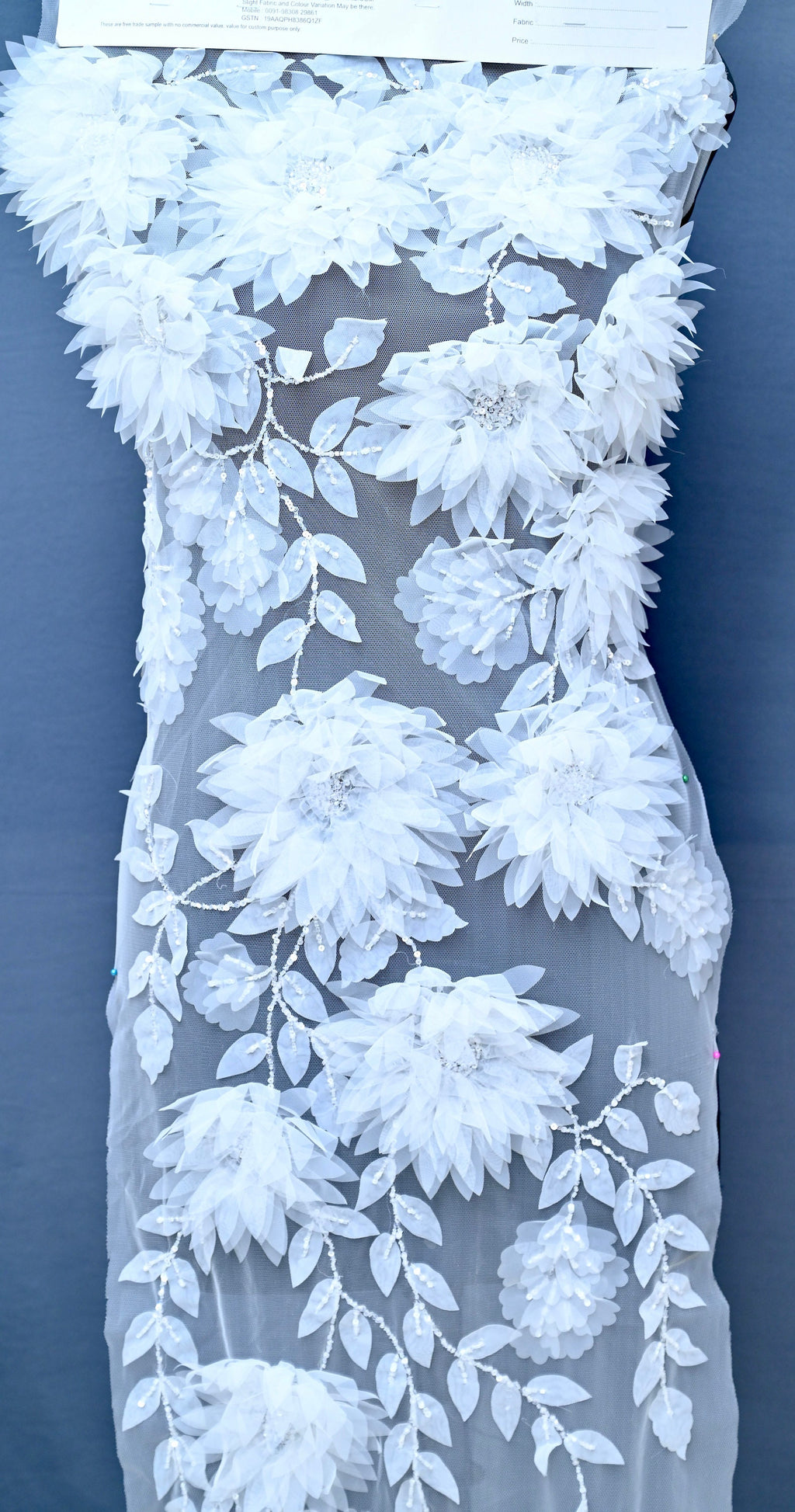Handmade Luxurious fabric, off-white ,hand cut floral applique hand embroidery, for a bridal dress, evening gown, or your sweet 16