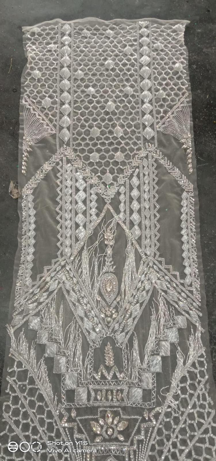 Saab inspired hand embroidery panel bridal prom front and back