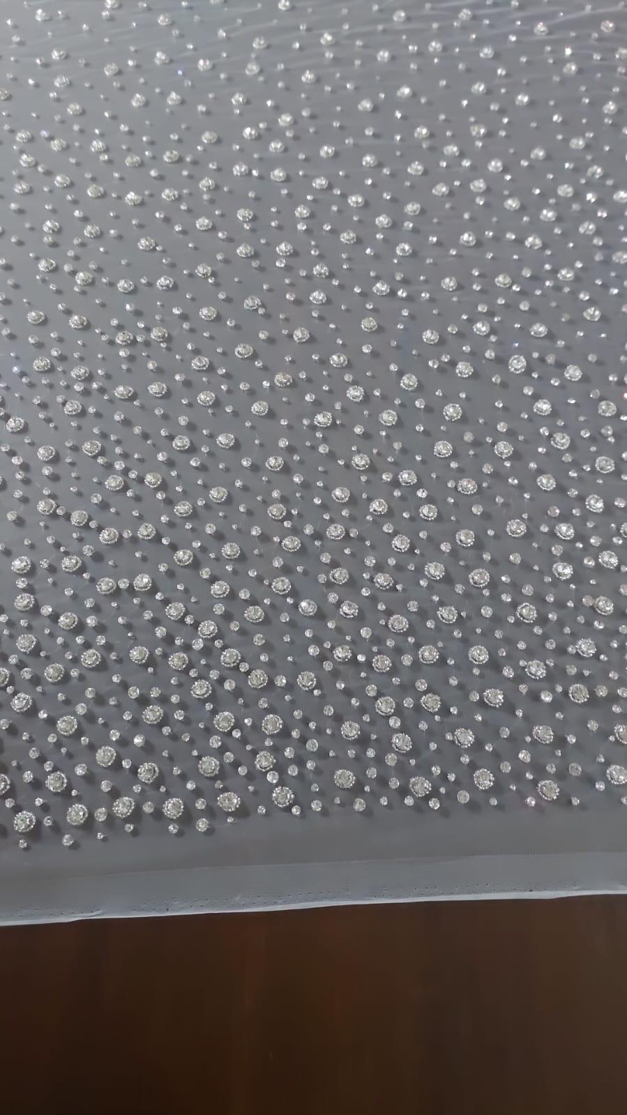 Rhinestone Crystal Luxurious Bridal fabric or evening gown fabric,  hand embroidered
