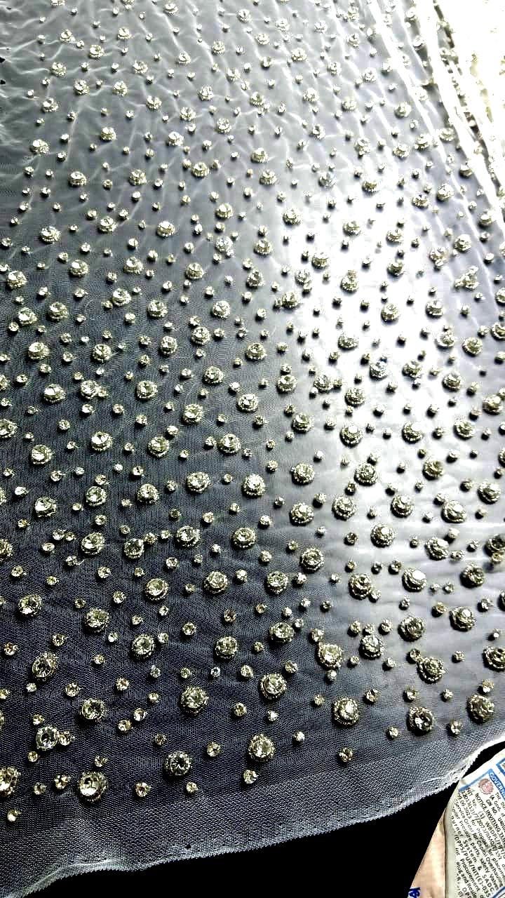 Rhinestone Crystal Luxurious Bridal fabric or evening gown fabric,  hand embroidered