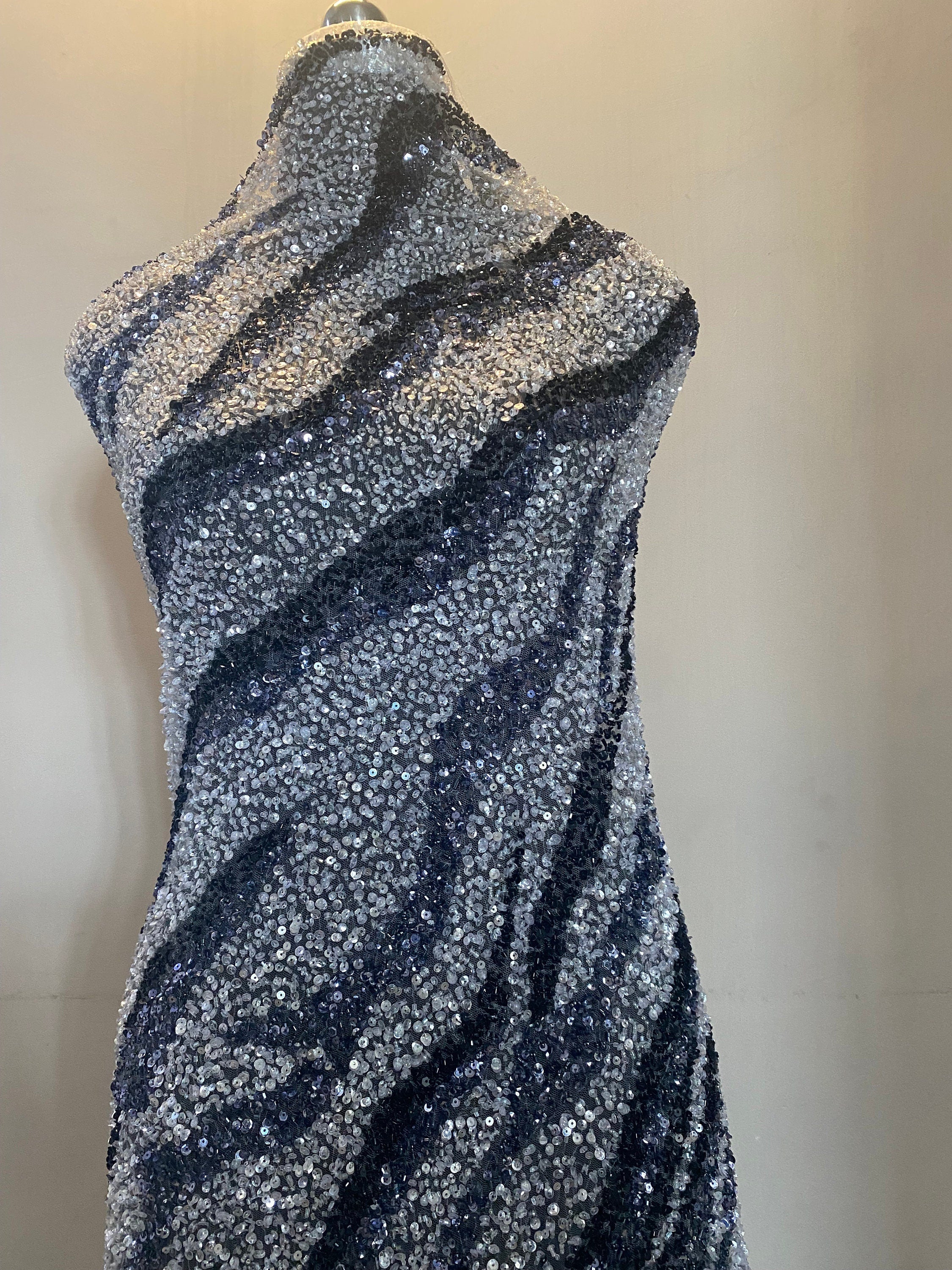 BLACK & WHITE EMBROIDERY fabric,  crafted for a bridal dress, evening gown evening gown