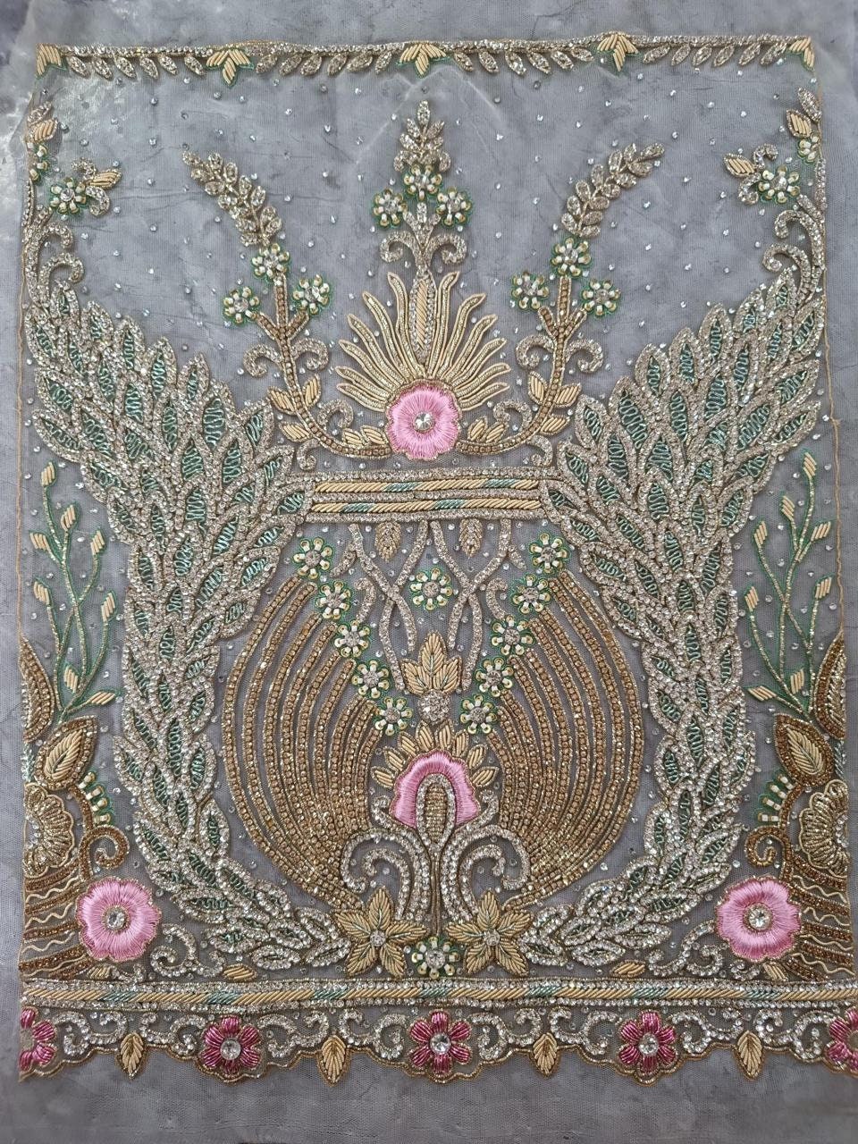 la renta inspired  Hand beaded couture evening gown fabric with heavy embroidery fabric, mother of bride , groom Gown fabric