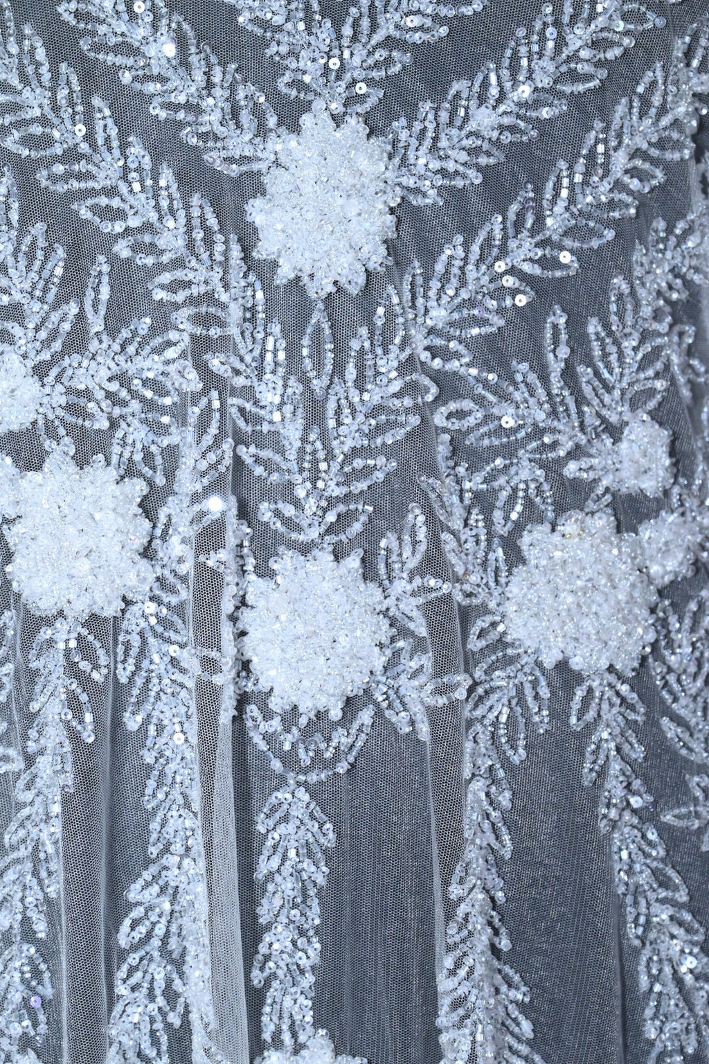 Handmade Luxurious fabric with floral applique and heavy embroidery , for a bridal dress, evening gown, or a princesses dress