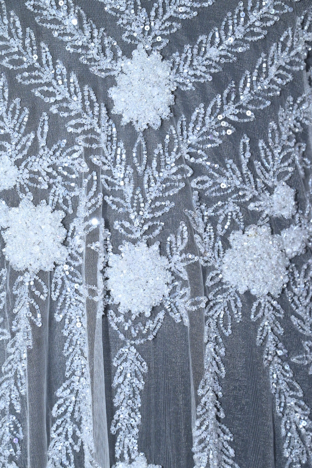 Handmade Luxurious fabric with floral applique and heavy embroidery , for a bridal dress, evening gown, or a princesses dress