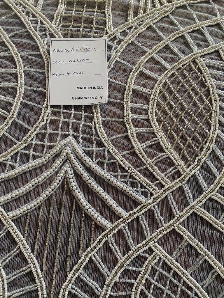 Handmade fabric,  DESIGN with EMBROIDERY,  crafted for a bridal dress, evening gown, or a princesses' dress, LACE with sequin