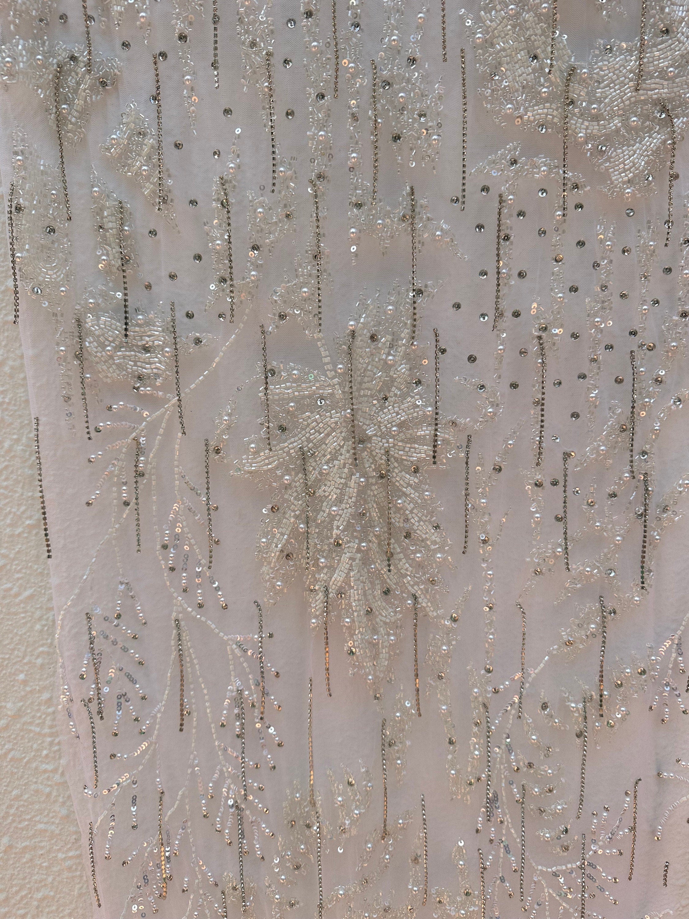 Wedding Gown Dress Fabric, Swarovski crystal tassle  , Hand Embroidery. Evening Gown, Prom Dress , Reception for Oscar de la Renta dress