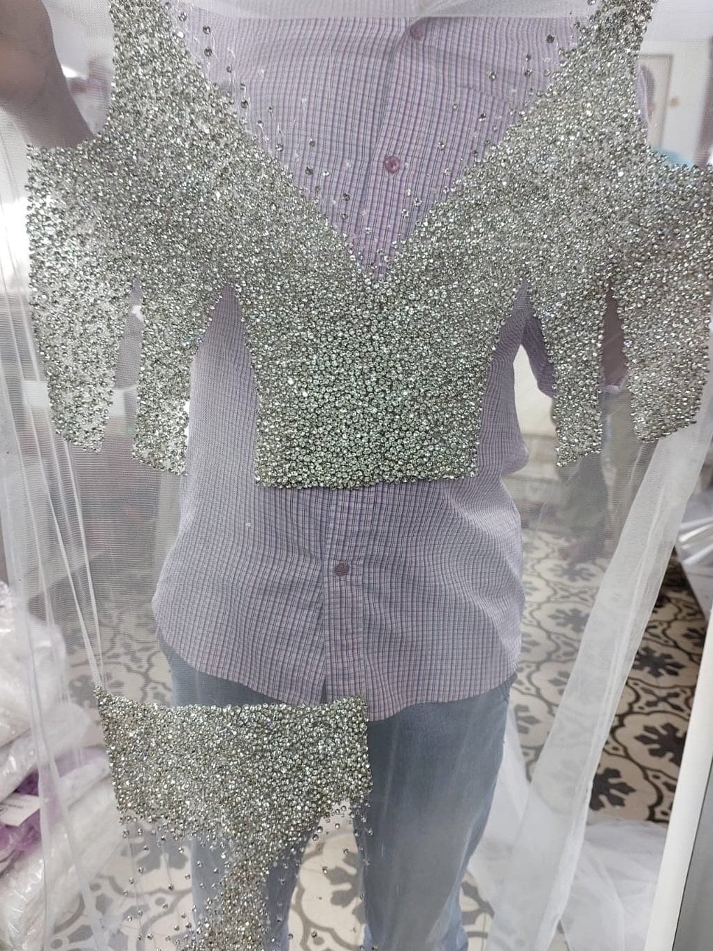 All over crystal Swarovski rhinestone exquisite haute couture Hand Embroidery panel with front back, sleeves