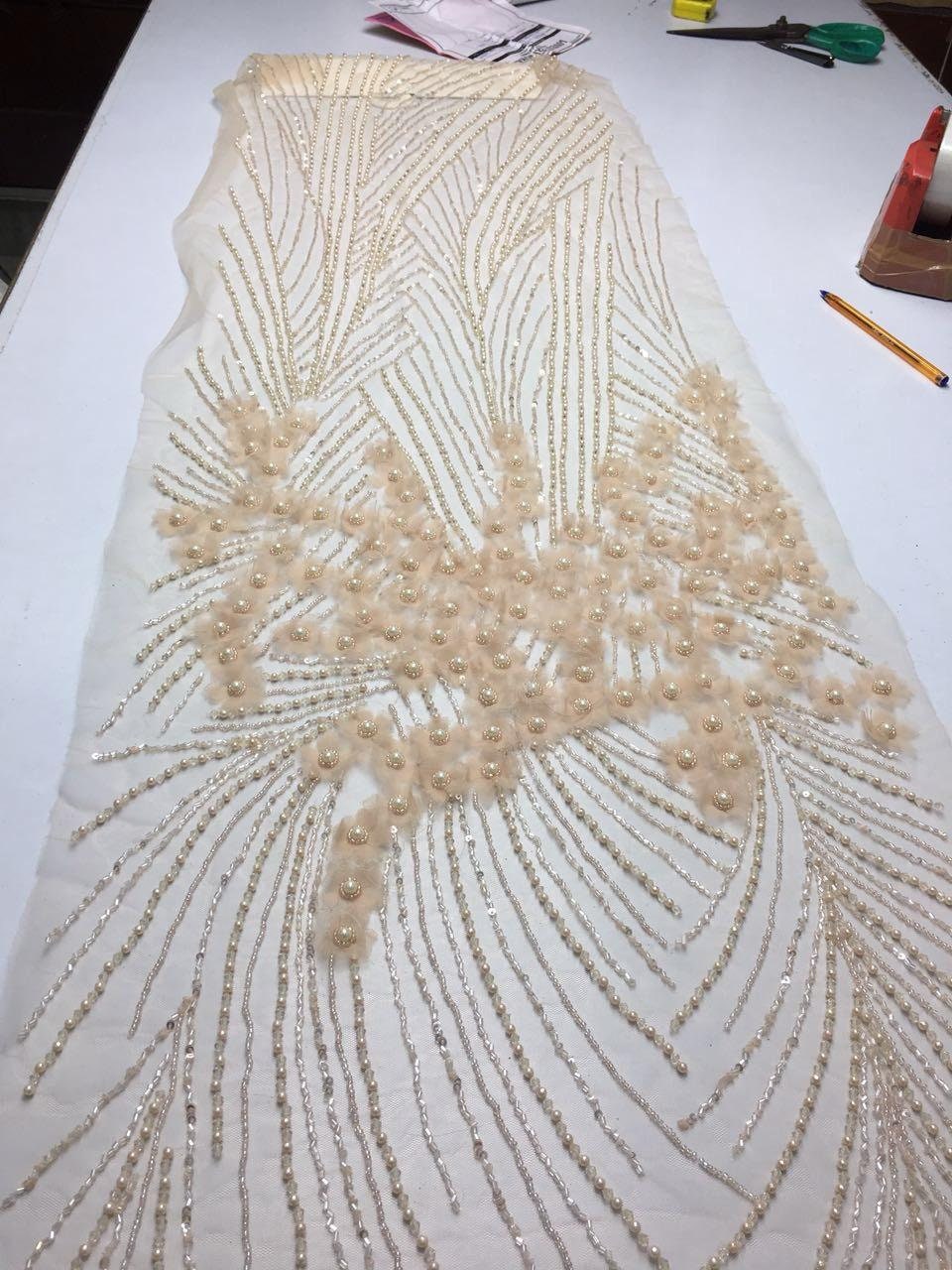 Oscar inspired  Hand beaded couture evening gown fabric with heavy embroidery fabric, mother of bride , groom Gown fabric