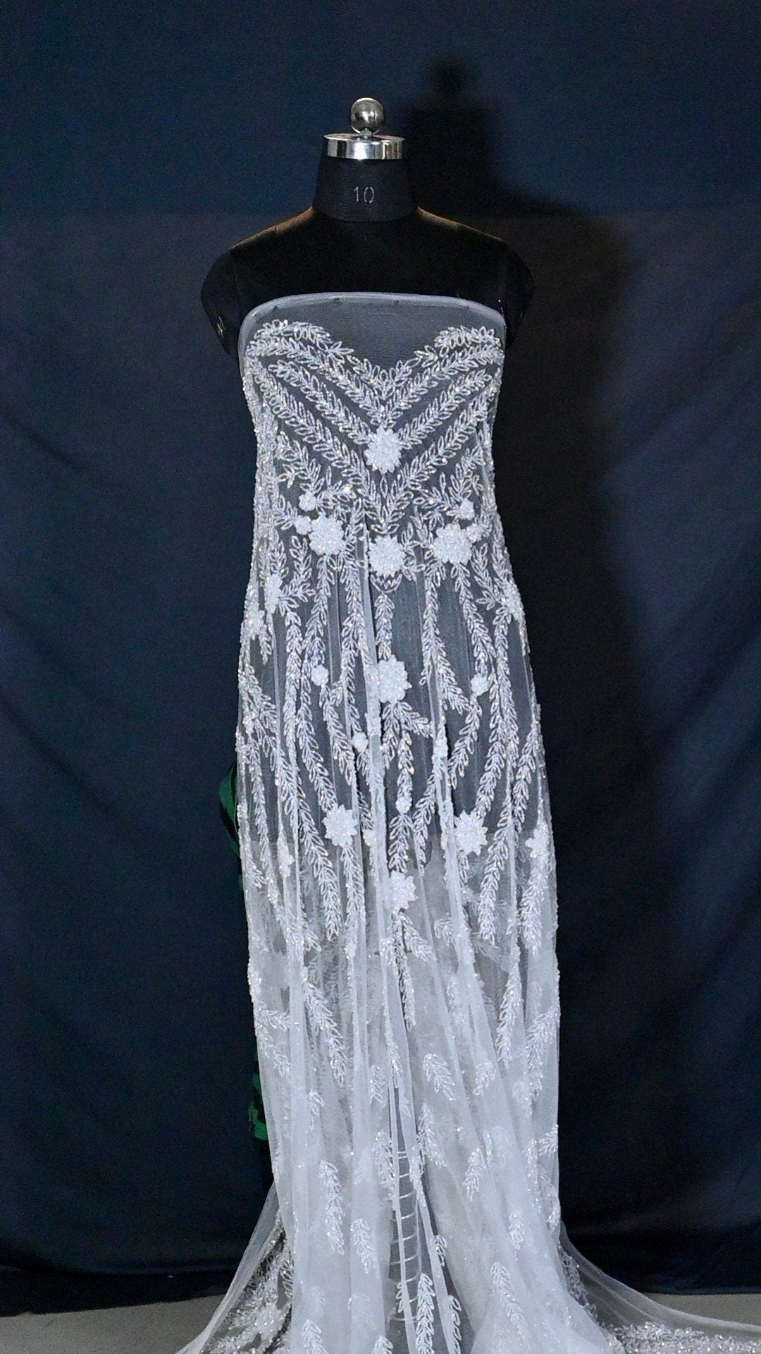 Handmade Luxurious fabric with floral applique and heavy embroidery , for a bridal dress, evening gown, or a princesses dress