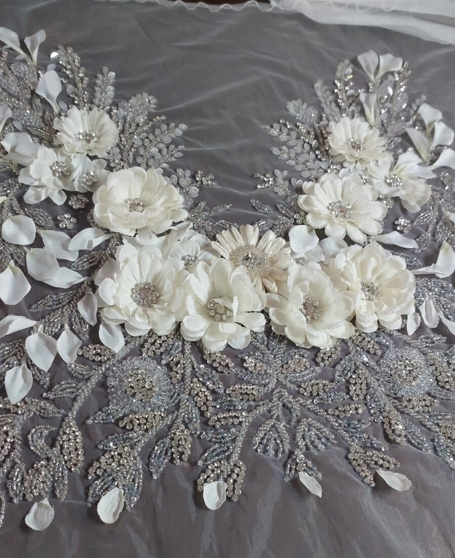 Ellie Saab 2024 inspo hand embroidery, applique 3D Flower Bridal Bodice crystals,Evening Gown, Bridal Corset, Mother of bride, Prom dress.