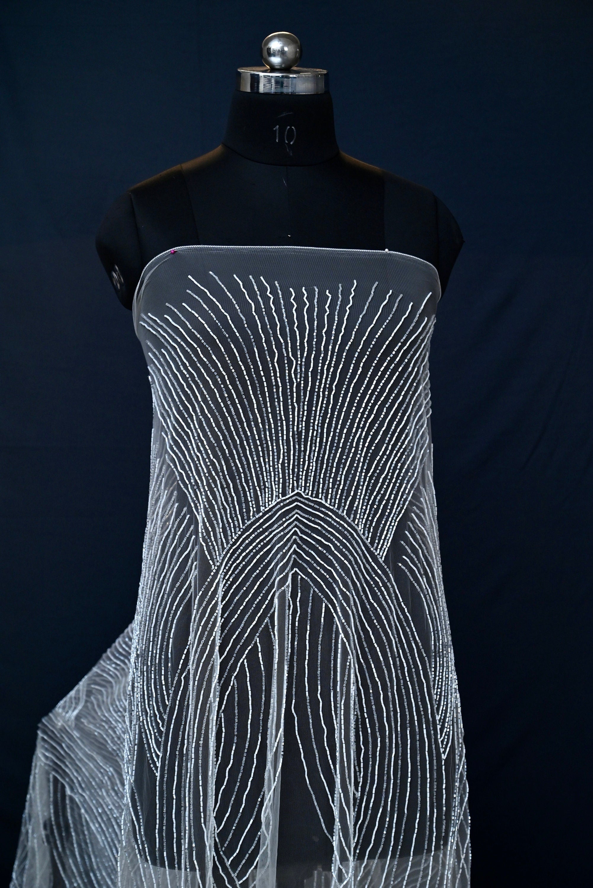 Handmade Luxurious fabric with Bridal BEADS PEARL EMBROIDERY,  crafted for a bridal dress, evening gown, or your princesses' dress