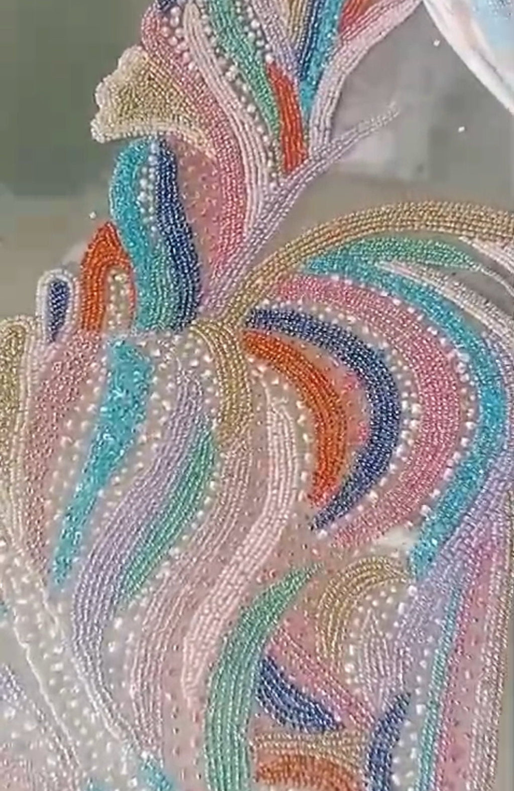 Oscar de la Renta inspired Hand beaded couture evening gown with heavy embroidery front and back panel, mother of bride, groom Gown