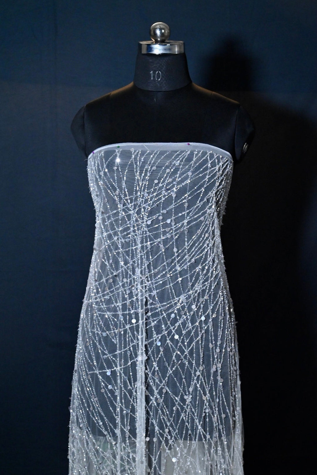 Handmade Luxurious embroidery fabric, crafted for a bridal wedding dress, evening gown, or a  princesses dress, lace with sequin