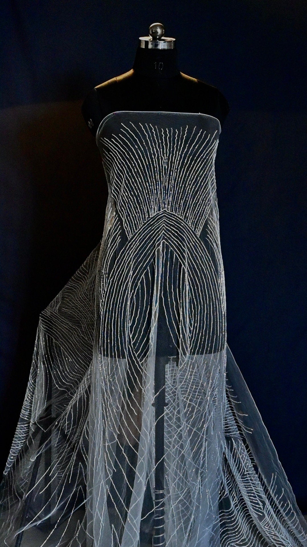 Handmade Luxurious fabric with Bridal BEADS PEARL EMBROIDERY,  crafted for a bridal dress, evening gown, or your princesses' dress