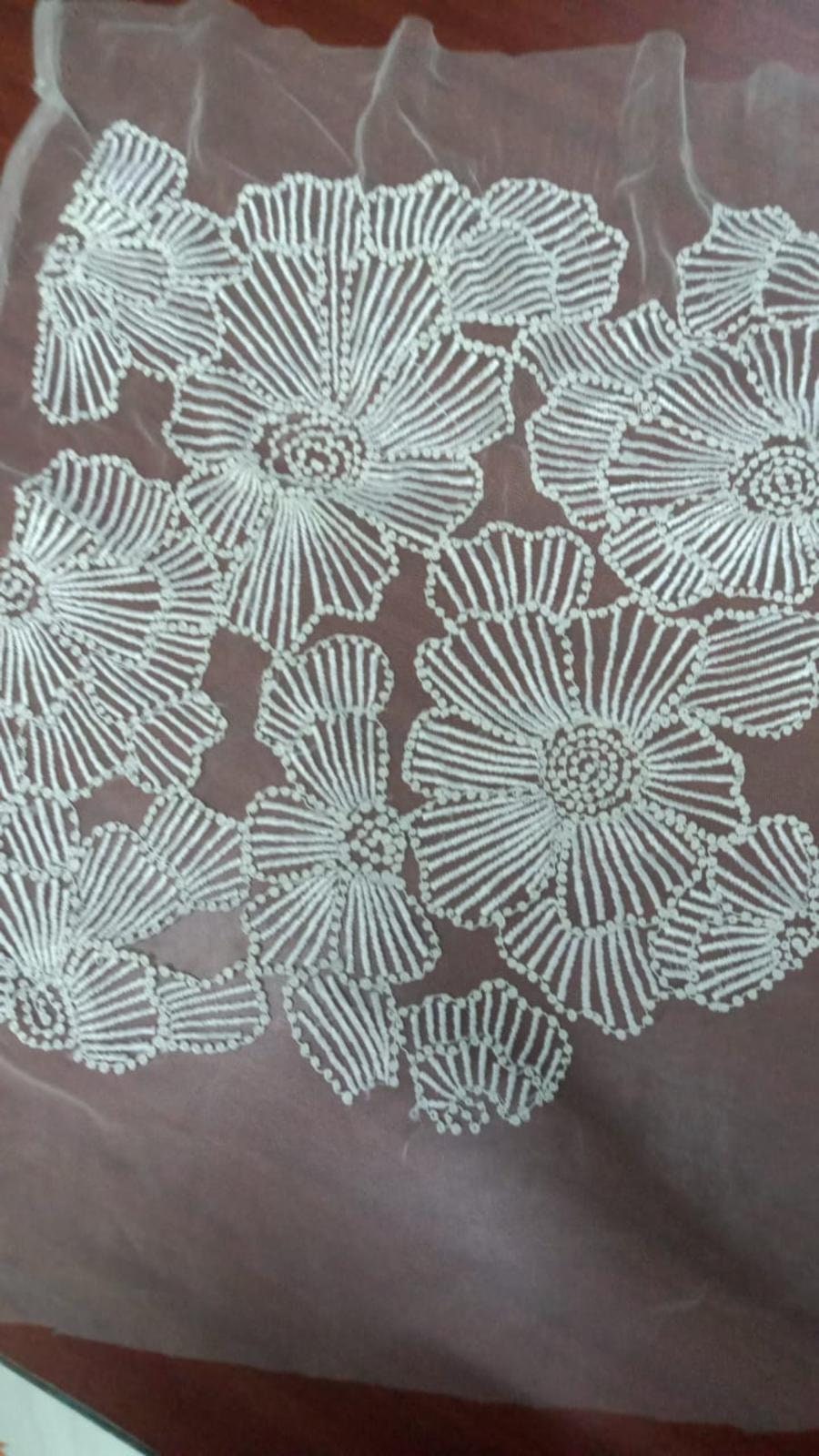Handmade Luxurious fabric with special hand cut 3d floral applique, individually crafted for an exquisite bridal dress, gown. prom