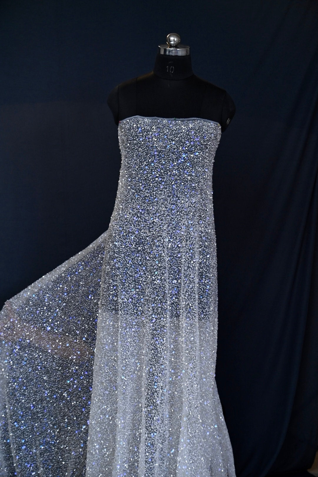 Handmade Luxurious fabric with silver sequin,  crafted for a bridal dress, evening gown, or your precious daughter's princesses dress