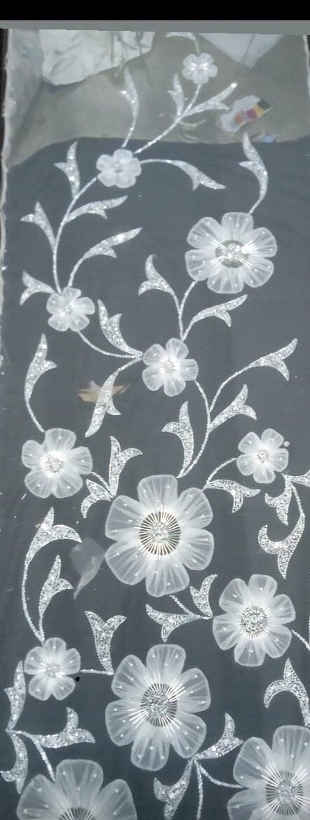 Oscar  inspired  Hand beaded couture evening gown fabric with heavy embroidery fabric, mother of bride , groom Gown fabric