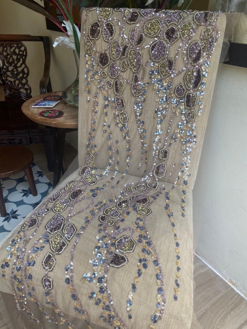 Exquisite Hand embroidery with heavy beading haute couture fabric with stones beads, Gown, couture 2023, bridal gown, mother of bride