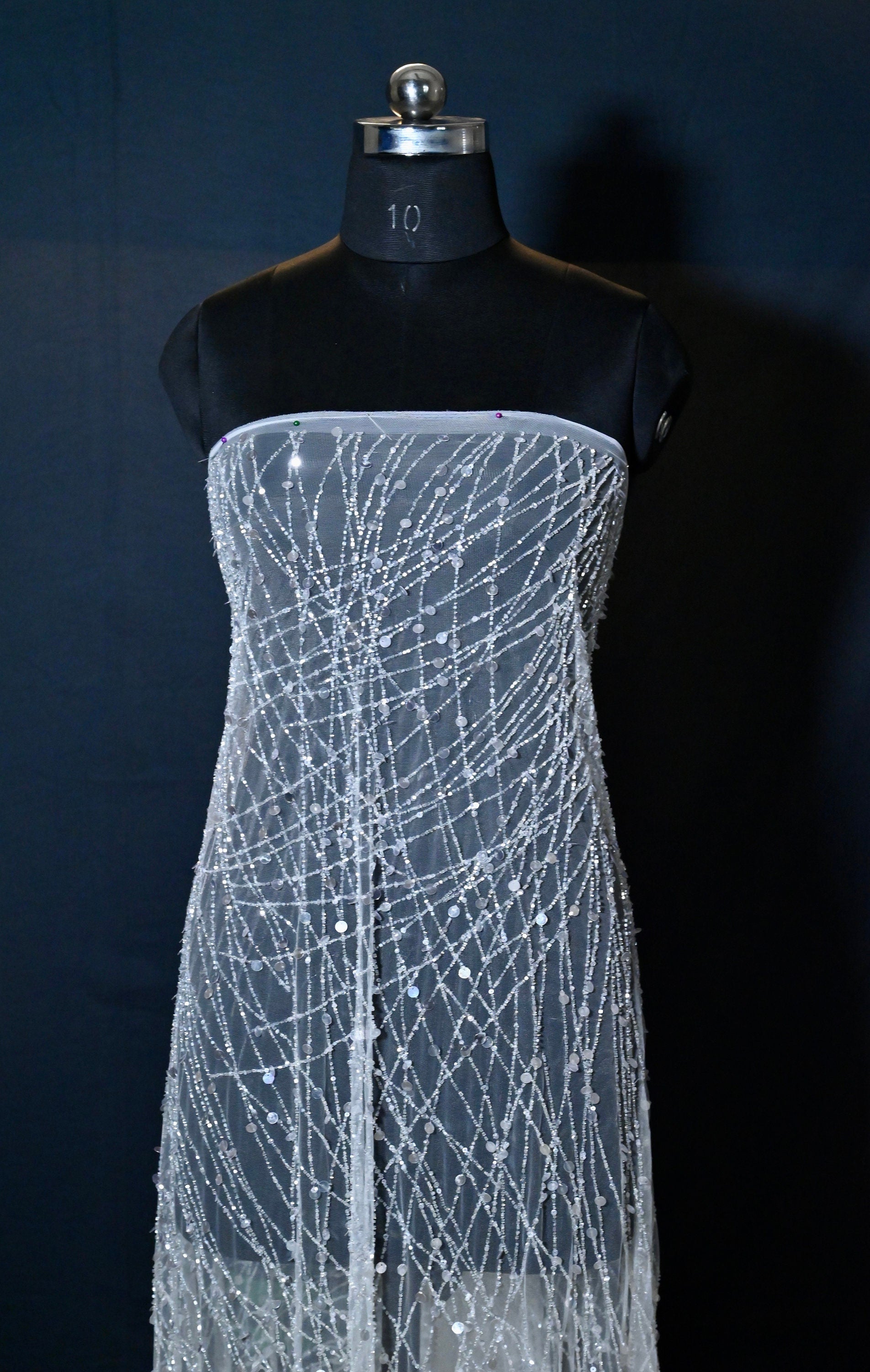 Handmade Luxurious fabric, hand embroidery with sequin beads  crafted for a bridal dress, evening gown, or your princesses' dress